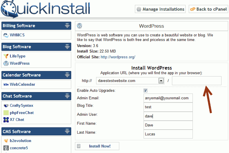 Hostgator QuickInstall