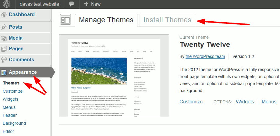 wordpress themes menu