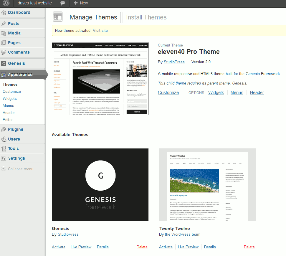view wordpress installed themes