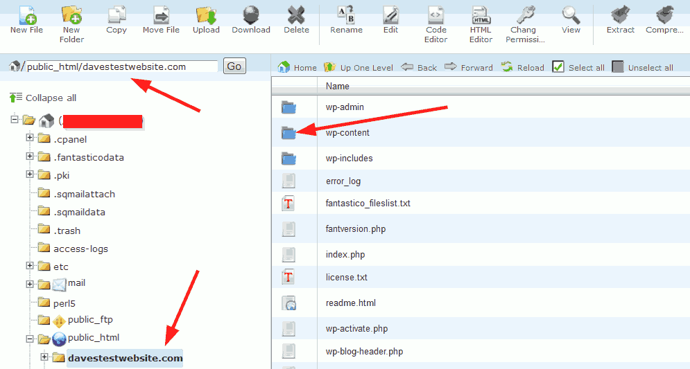 HostGator file manager content folder.